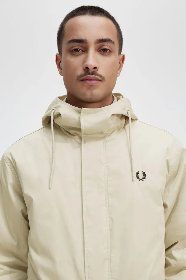 Men Short Padded Parka Light Oyster Fred Perry Coats and Jackets