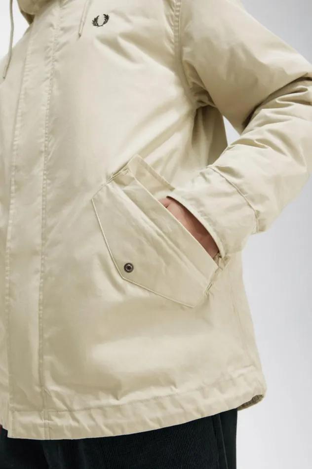 Men Short Padded Parka Light Oyster Fred Perry Coats and Jackets
