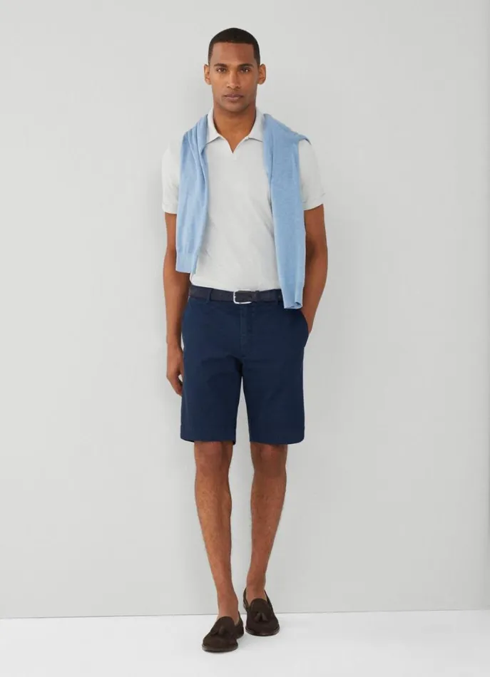 Men Shorts Hackett London Sanderson Piqu Cotton Bermuda Shorts Navy Blazer