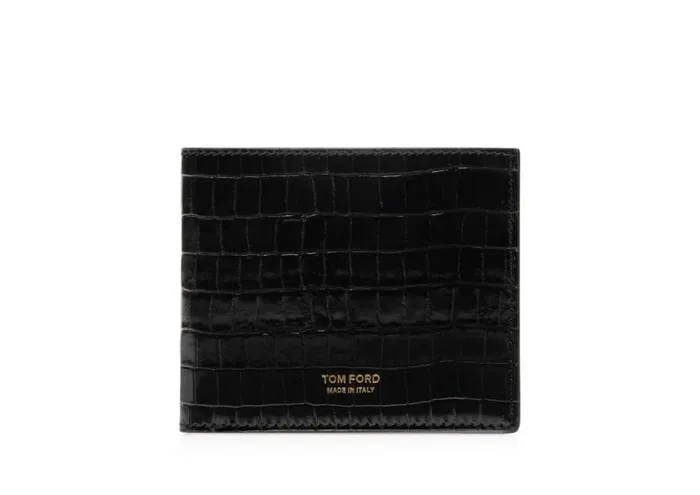 Men Small Leather Goods Tom Ford Glossy Printed Croc Classic Bifold Wallet Black Men Small Leather Goods Tom Ford Glossy Printed Croc Classic Bifold Wallet Black