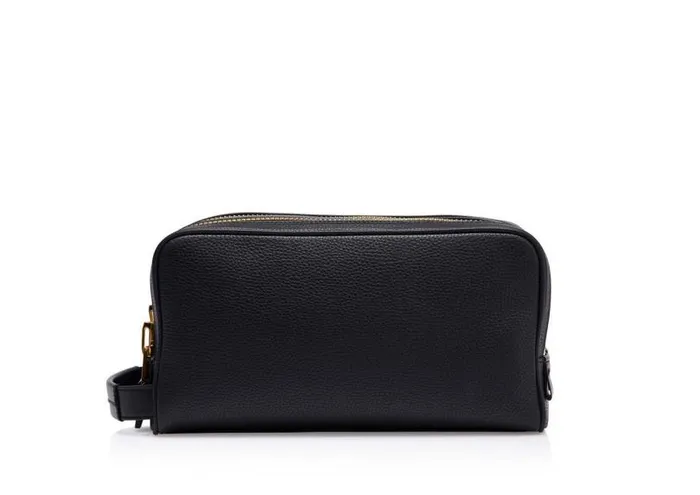 Men Small Leather Goods Tom Ford Grain Leather Double Zip Dopp Kit Black