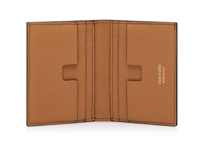 Men Small Leather Goods Tom Ford Grain Leather Folding Cardholder Chocolate Almond