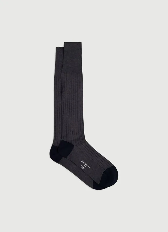 Men Socks and Underwear Hackett London Extra Long Cotton Socks Charcoal Grey
