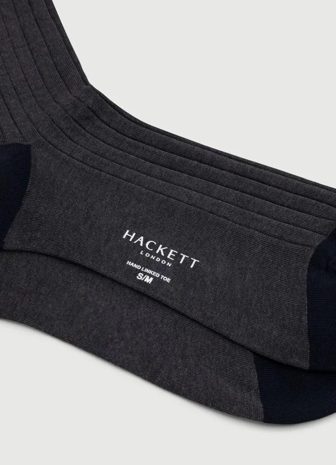 Men Socks and Underwear Hackett London Extra Long Cotton Socks Charcoal Grey