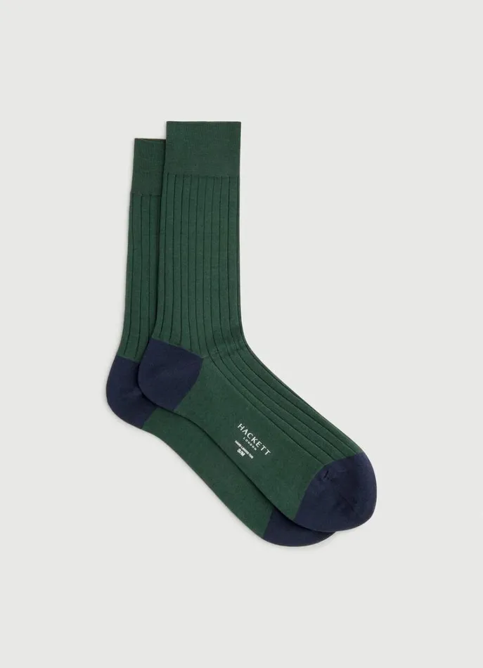 Men Socks and Underwear Hackett London Ribbed Cotton Socks Bottle Green
