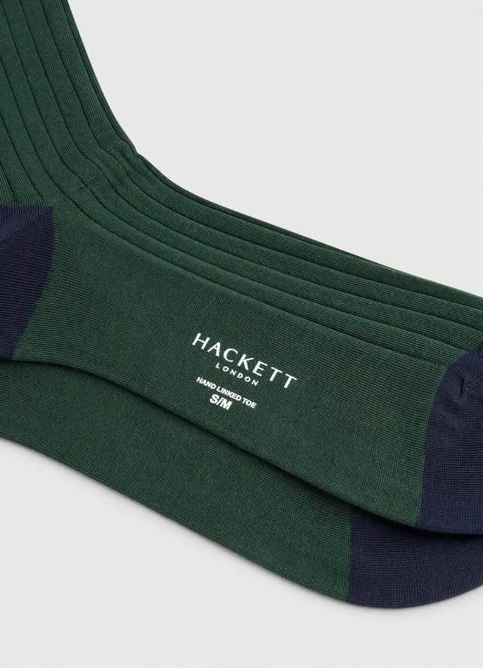 Men Socks and Underwear Hackett London Ribbed Cotton Socks Bottle Green