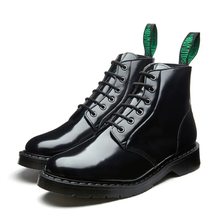 Men Solovair Astronaut Boots Black HiShine Vegan 6 Eye Astronaut Boot