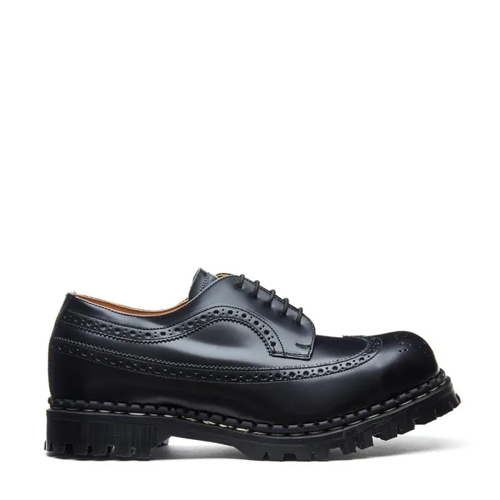 Men Solovair Brogue Shoes Black HiShine Steel Toe American Brogue Shoe