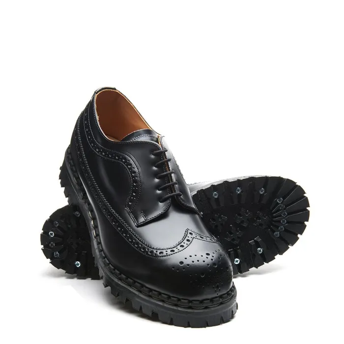 Men Solovair Brogue Shoes Black HiShine Steel Toe American Brogue Shoe