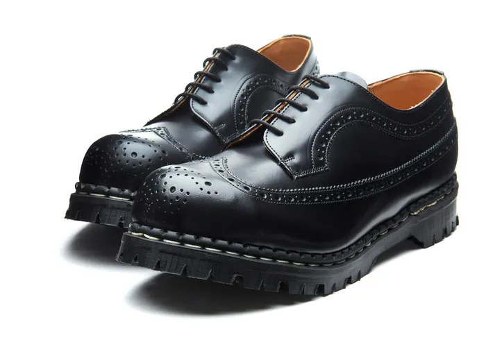 Men Solovair Brogue Shoes Black HiShine Steel Toe American Brogue Shoe