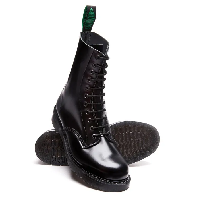 Men Solovair Derby Boots Black HiShine 11 Eye Derby Boot