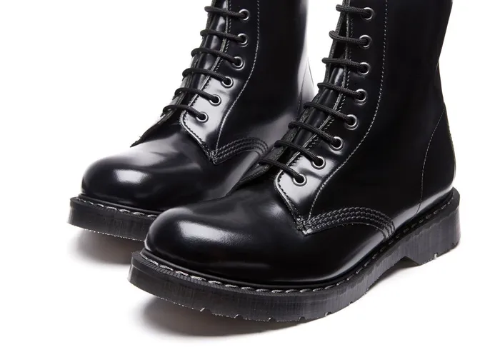 Men Solovair Derby Boots Black HiShine 11 Eye Derby Boot