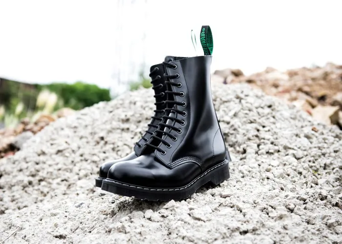 Men Solovair Derby Boots Black HiShine 11 Eye Derby Boot