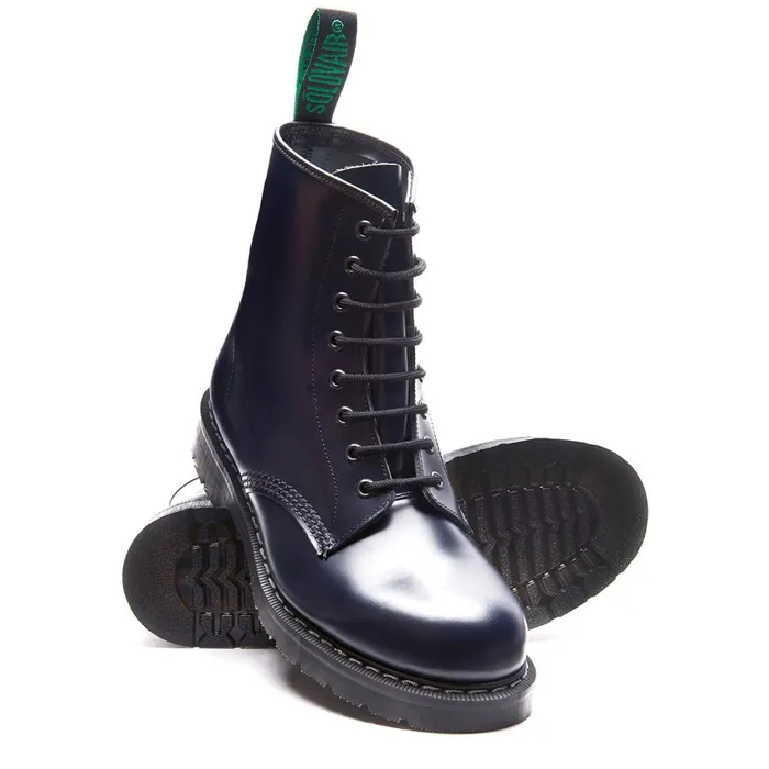 Men Solovair Derby Boots Navy HiShine 8 Eye Derby Boot