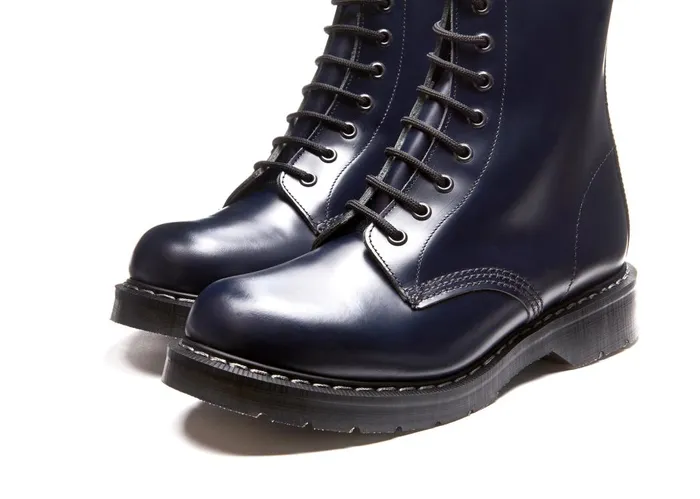Men Solovair Derby Boots Navy HiShine 8 Eye Derby Boot