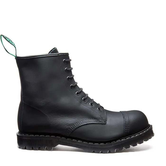 Men Solovair Steel Toe Boots Black Greasy 8 Eye Steel Toe Derby Boot