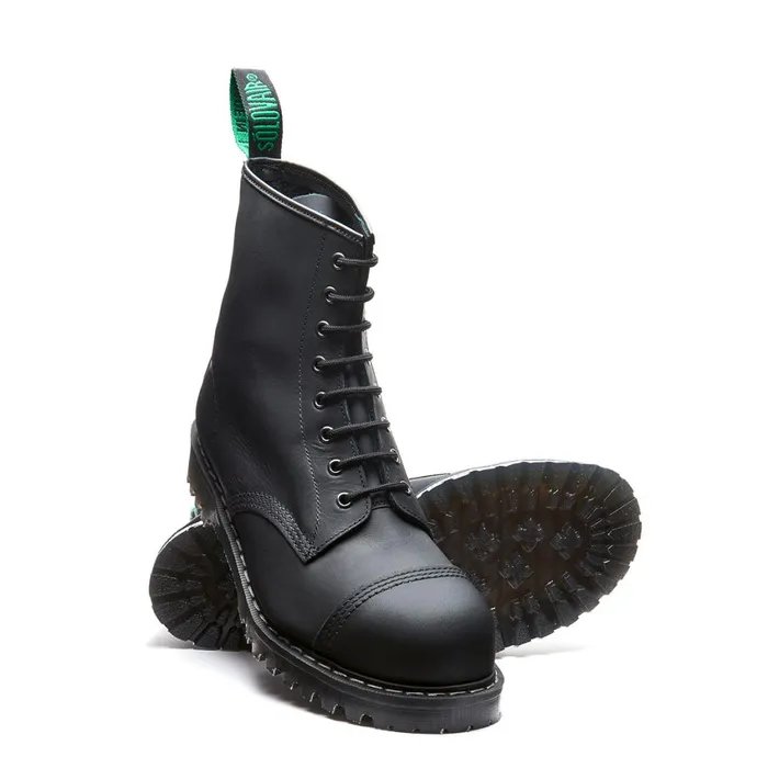 Men Solovair Steel Toe Boots Black Greasy 8 Eye Steel Toe Derby Boot