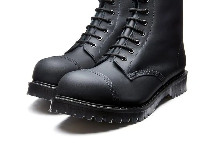 Men Solovair Steel Toe Boots Black Greasy 8 Eye Steel Toe Derby Boot