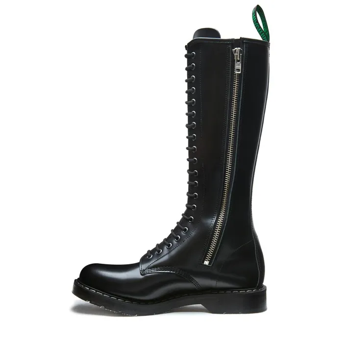 Men Solovair Zip Boots Black HiShine 20 Eye Zip Derby Boot