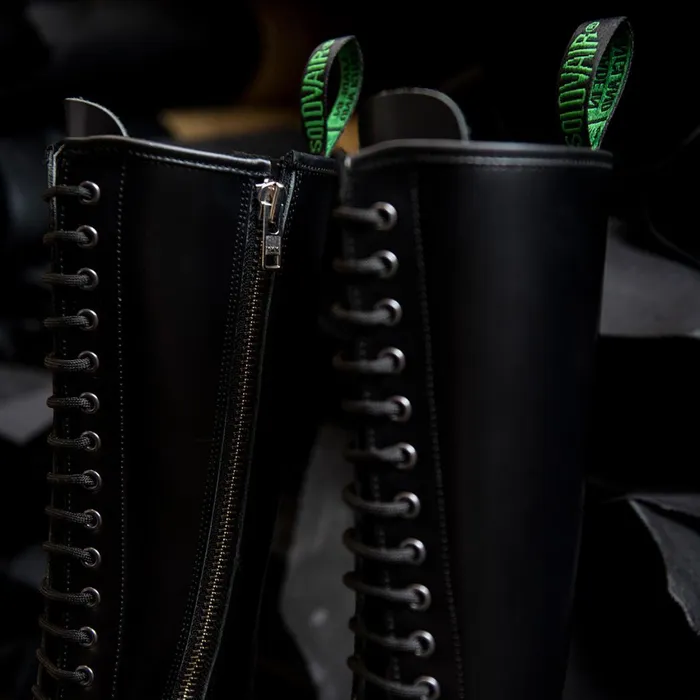 Men Solovair Zip Boots Black HiShine 20 Eye Zip Derby Boot