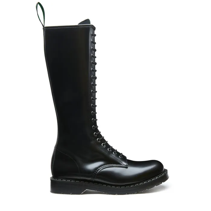 Men Solovair Zip Boots Black HiShine 20 Eye Zip Derby Boot