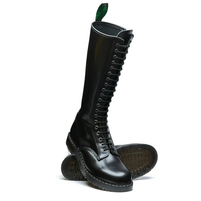 Men Solovair Zip Boots Black HiShine 20 Eye Zip Derby Boot