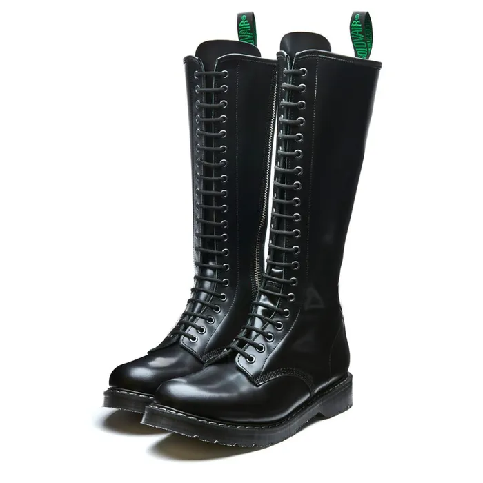 Men Solovair Zip Boots Black HiShine 20 Eye Zip Derby Boot