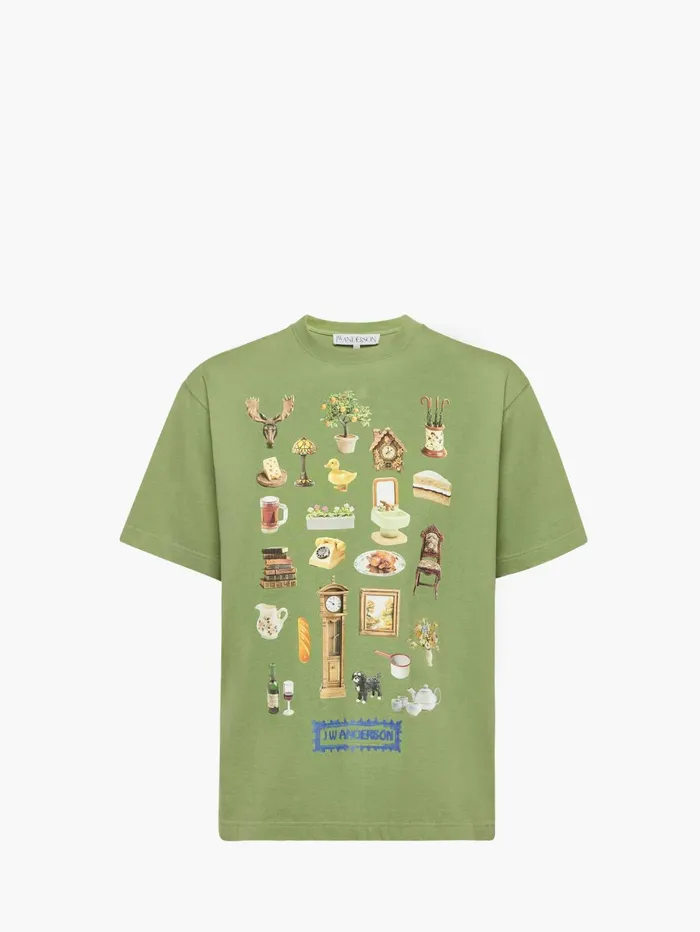 Men TShirts JW Anderson 034DIORAMA034 PRINTED TSHIRT Forest Green