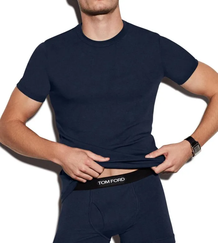 Men TSHIRTS Tom Ford Cotton Crewneck TShirt Navy