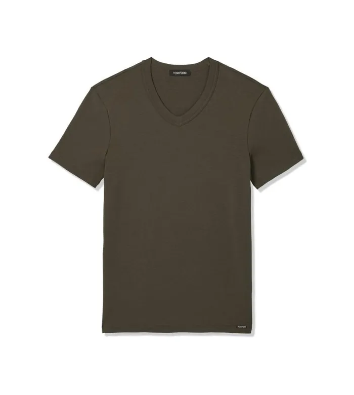 Men TSHIRTS Tom Ford Cotton VNeck TShirt Military Green