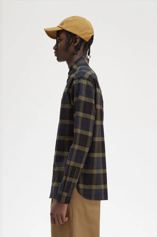 Men Tartan Shirt Uniform Green Fred Perry Shirts