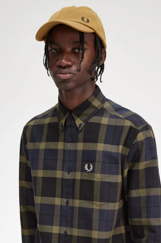 Men Tartan Shirt Uniform Green Fred Perry Shirts