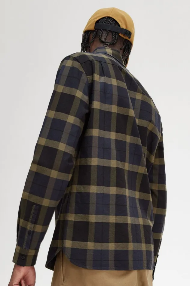 Men Tartan Shirt Uniform Green Fred Perry Shirts