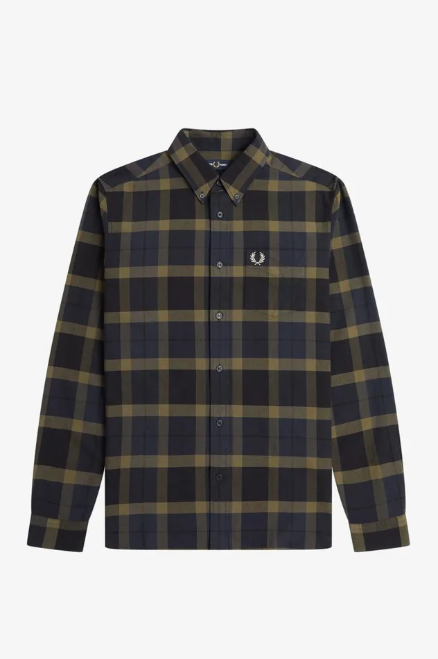 Men Tartan Shirt Uniform Green Fred Perry Shirts