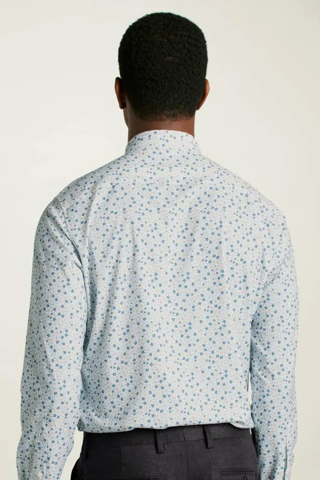 Men Tech Button Down Shirt Blue Tan Peyton Floral Bonobos Business Casual Shirts
