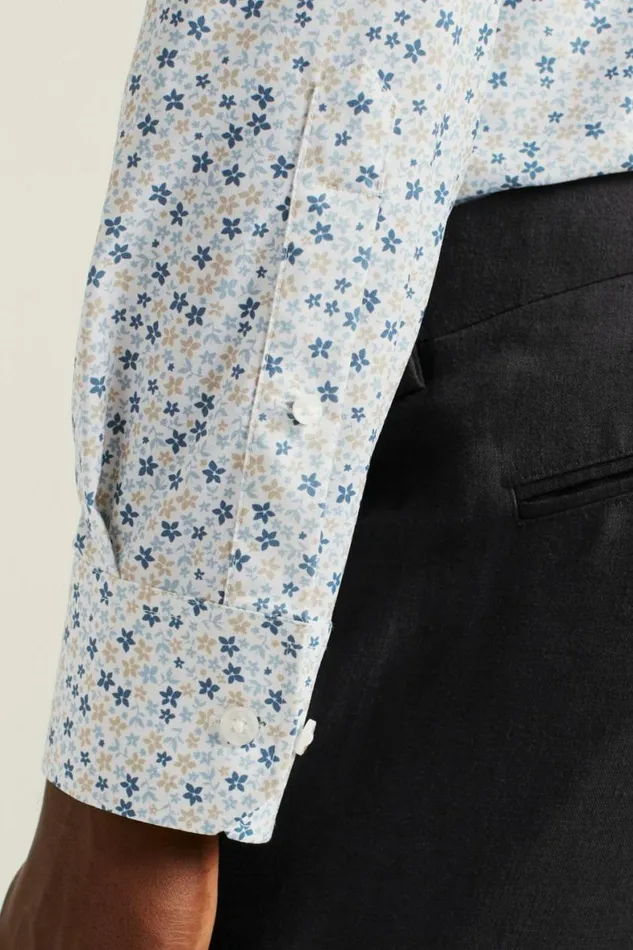 Men Tech Button Down Shirt Blue Tan Peyton Floral Bonobos Business Casual Shirts
