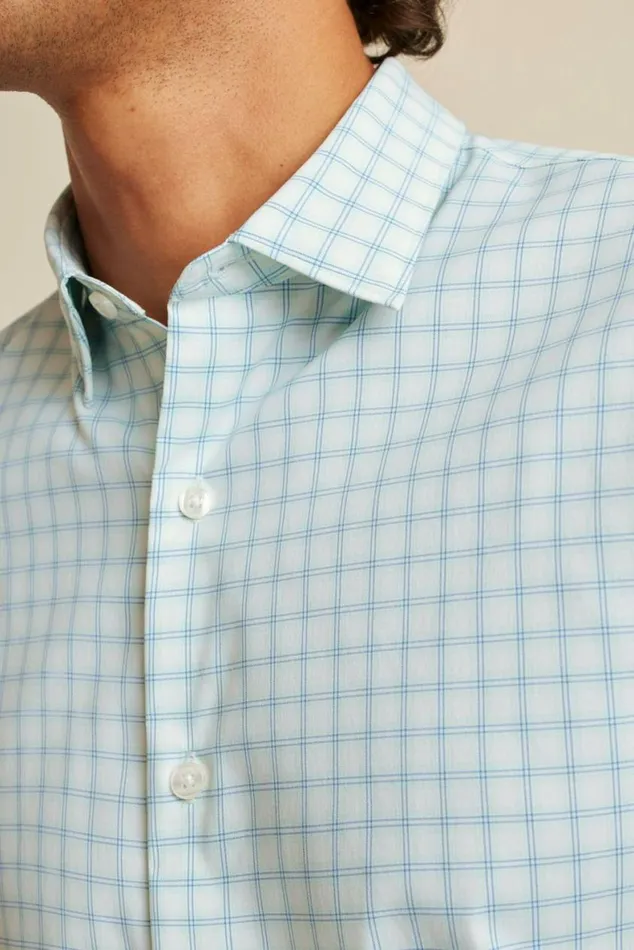 Men Tech Button Down Shirt Crystal Blues Plaid Bonobos Business Casual Shirts