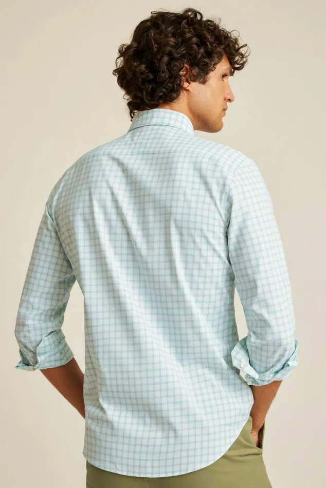 Men Tech Button Down Shirt Crystal Blues Plaid Bonobos Business Casual Shirts