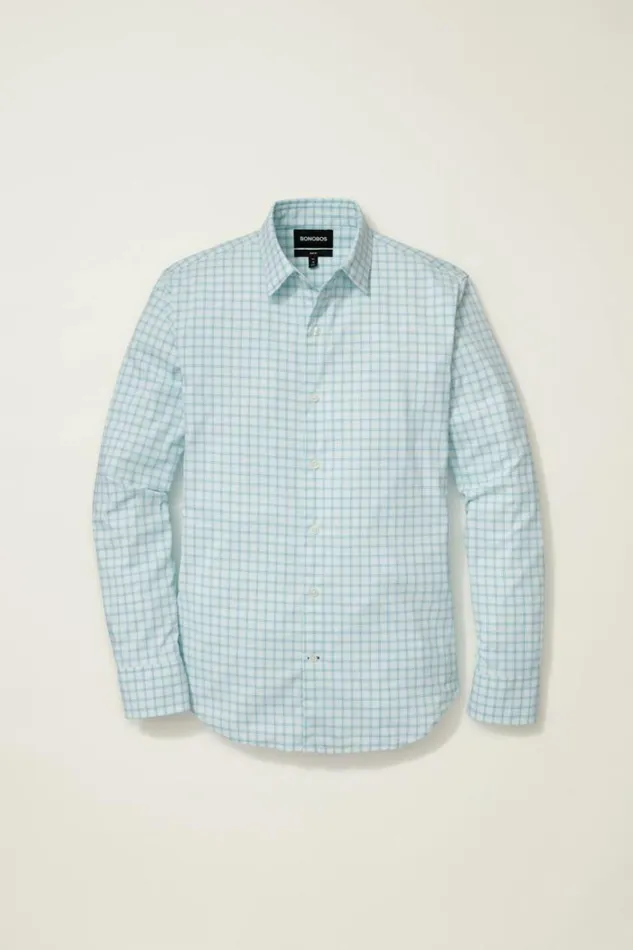 Men Tech Button Down Shirt Crystal Blues Plaid Bonobos Business Casual Shirts