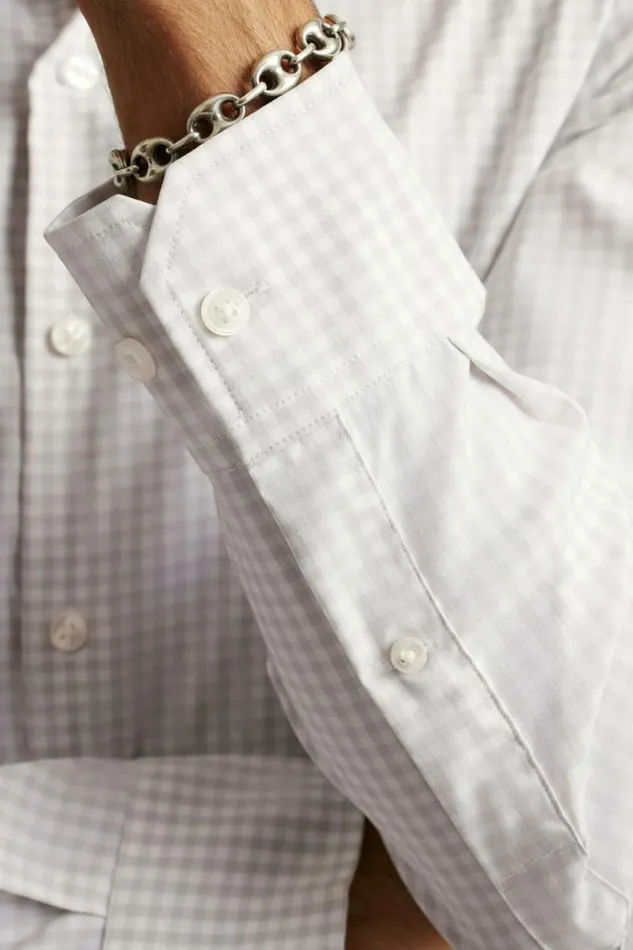 Men Tech Button Down Shirt Light Grey Mini Gingham Bonobos Business Casual Shirts