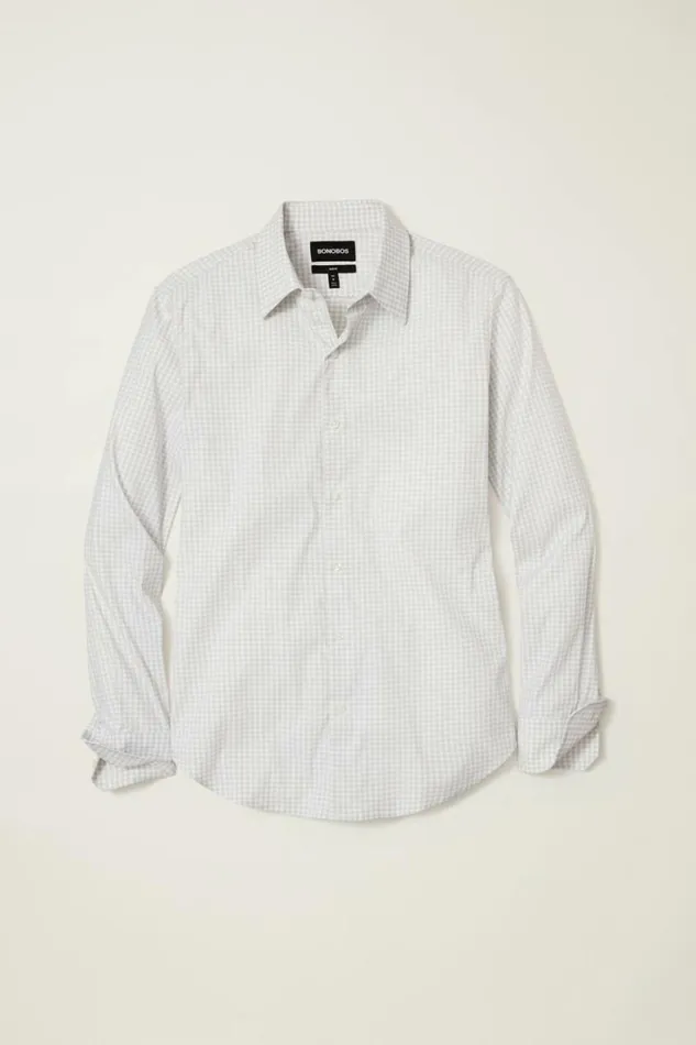 Men Tech Button Down Shirt Light Grey Mini Gingham Bonobos Business Casual Shirts