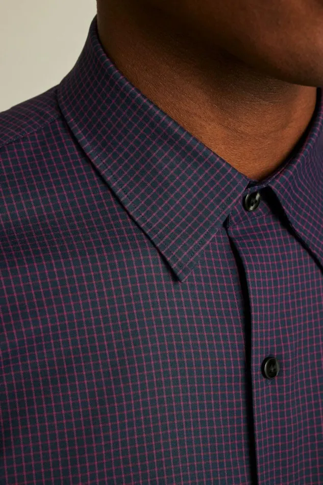 Men Tech Button Down Shirt Navy Burgundy Grid Check Bonobos Business Casual Shirts