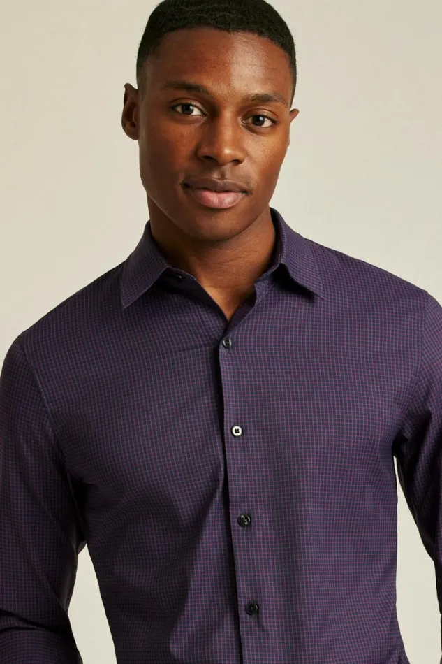 Men Tech Button Down Shirt Navy Burgundy Grid Check Bonobos Business Casual Shirts