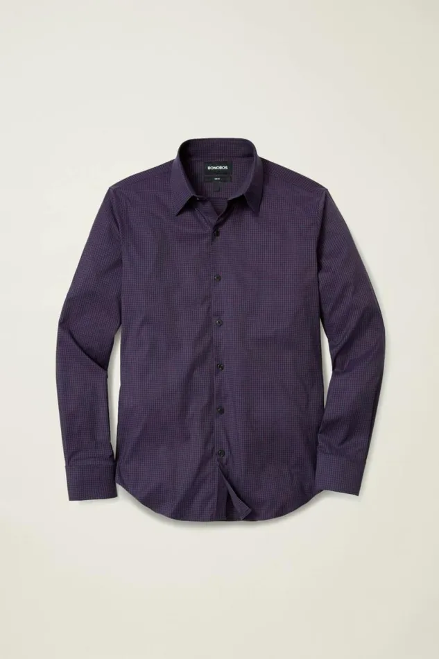 Men Tech Button Down Shirt Navy Burgundy Grid Check Bonobos Business Casual Shirts