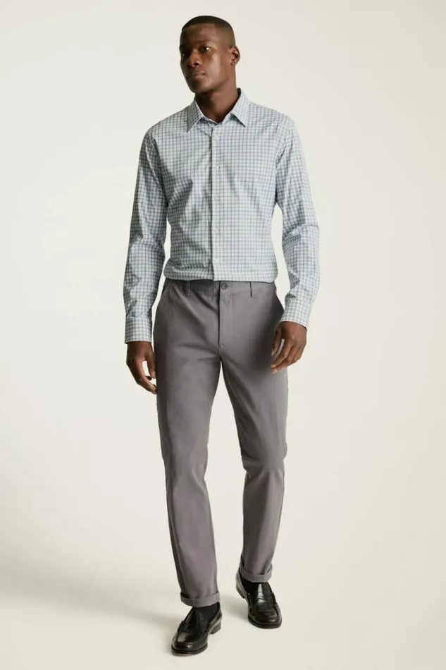 Men Tech Button Down Shirt Navy Green Corso Plaid Bonobos Casual Shirts