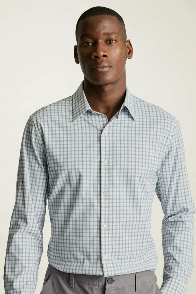 Men Tech Button Down Shirt Navy Green Corso Plaid Bonobos Casual Shirts