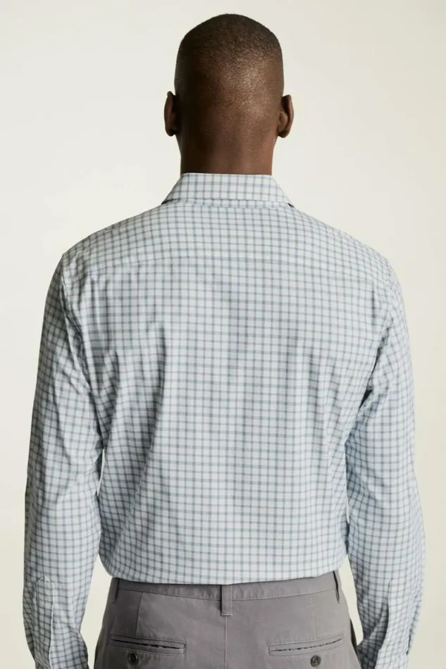 Men Tech Button Down Shirt Navy Green Corso Plaid Bonobos Casual Shirts