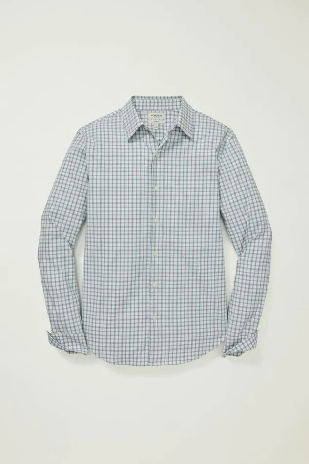 Men Tech Button Down Shirt Navy Green Corso Plaid Bonobos Casual Shirts