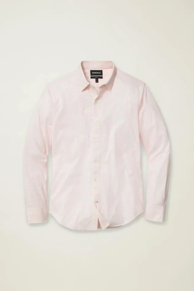 Men Tech Button Down Shirt Rose Crystal Plaid Bonobos Business Casual Shirts