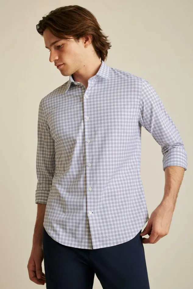 Men Tech Button Down Shirt Strawberry Plaid Bonobos Business Casual Shirts